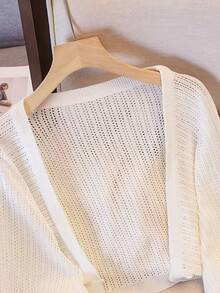 Áo khoác cardigan dệt kim tay dài cổ chữ V khoét lỗ dáng rộng dành cho nữ, thích hợp mặc mùa hè. - trắng - Xem 3