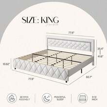 Upholstered Bed Frame, Modern Platform Bed Frame With Headboard And Footboard, No Boxing Spring Needed, Easy Assembly, Black// Pink/ Purple/ White/ Beige / Green, Twin/ Full// King - trắng - Xem 11