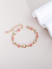 1 pièce Nouveau bracelet en alliage à double couche avec rose et tulipe en émail dans le style Ins pour femmes, bijou fait main avec chaîne en forme de cœur multicolore DIY - tulipe - View 1