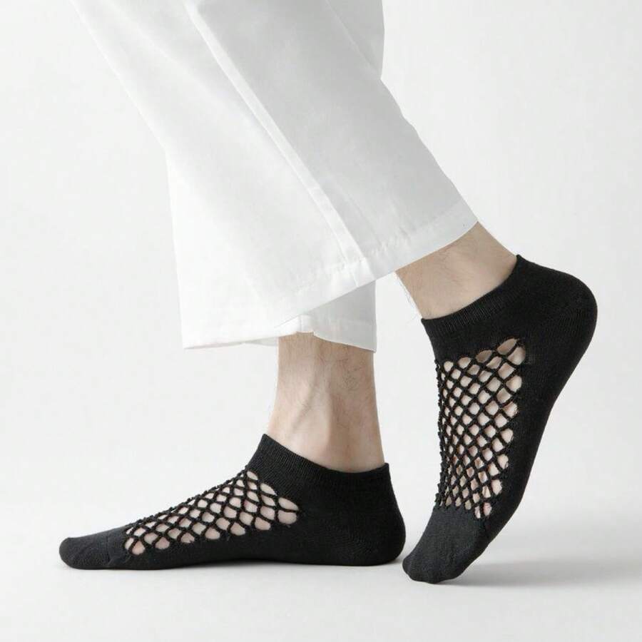 1/5 双男士短袜，夏季薄款低帮踝袜，个性化透气网眼袜 - 彩色 - 查看 1