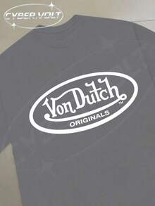 Dutch Manfinity Y2K Style Print (180g Pure Cotton T-Shirt) Cotton T-Shirt - Soft And Breathable, Green Print 100% Pure Cotton Fabric - Comfortable And Vibrant Summer Streetwear Short-Sleeved T-Shirt, Cool Motorcycle Design, Vintage Summer Everyday Wear T-Shirt - 灰色 - 查看 2