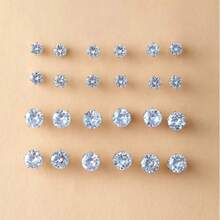 12 Pairs Fashionable Minimalist Luxurious Stainless Steel Earrings Set With Rhinestones, Versatile Jewelry Accessories Suitable For Festivals, Parties, And Outfits - Multicolor - View 2