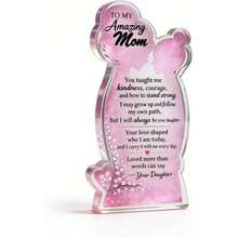 "You Taught Me Kindness" Acrylic Plaque For Mom, Mother Daughter Silhouette Desk Decor, Meaningful Keepsake Gift From Daughter Office Desk Desk Office Supplies Office Accessories - A - View 6