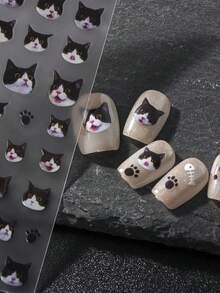 1pc Cute Cat Embossed Embroidery Ballet Style Nail Art Sticker, Nail Sticker, Nail Art Tool, Nail Decoration Nail Stickers - Multicolor - View 4