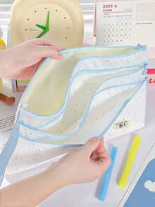 1 pièce Sac de fichier étudiant à double fermeture éclair avec motif de chien, pochette de rangement portable de grande capacité, convient pour ranger les petits/grands documents d'examen et les papiers, peut contenir une calculatrice, un cahier et des stylos, étui à crayons multifonctionnel pour l'école, le bureau et les voyages, convient aux étudiants et aux professionnels - Chiot teckel - Voir 6