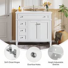36" Bathroom Vanity With Sink, Modern Freestanding Bathroom Sink Cabinet With 4 Drawers & 2 Doors, Bath Storage Vanity Sink With Metal Handles, Solid Wood Frame, Paint Surface White - 白色的 - 查看 8