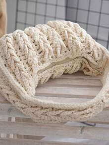 Relaxed And Effortlessly Stylish Openwork Knit Cable Knit Bag, Beach Bag, Casual And Simple Women's Tote Bag. - Beige - View 3