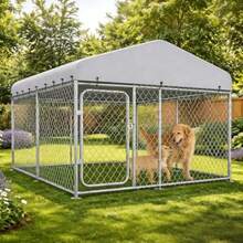 7.5*7.5FT Outdoor Dog Kennel With RoofHeavy Duty Metal Dog Enclosure With Weather-Resistant Cover And Secure Lock For Medium Large Dogs - 銀色 - 查看 8