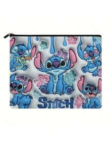 1pc Disney Stitch Makeup Bag - Lightweight And Multi Functional Zipper Makeup Bag, Suitable For Women, Durable Polyester Material, Cute Cartoon Design Large Capacity Handbag Storage Bag, Toiletry Storage Bag, Travel Bag - Letter A - View 4