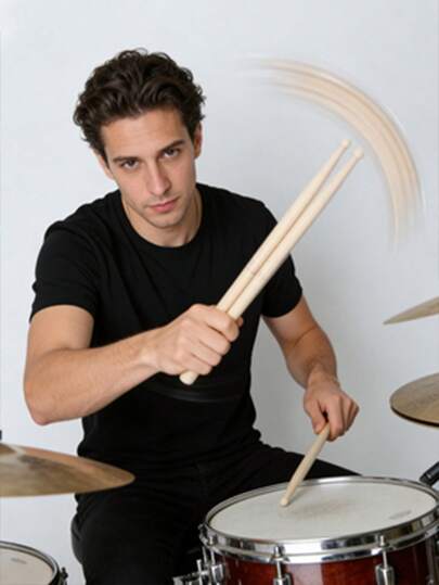 Erwachsene Jazz Schlagzeug Übungstrommeln aus Ahornholz. Holzfarbene Trommelstöcke geeignet für Trommelübungen und Auftritte. Anwendbar für Schlagzeugsets.