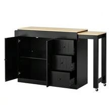 Kitchen Island On Wheels, Extendable Dining Area Kitchen Island With Spice Rack And Drawers, Mobile Freestanding Kitchen Island, Ideal For Kitchen And Dining Room - Black - View 9