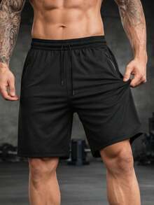 Men's Bermuda Shorts With Zipper, Gym, Sports, Beach, Breathable & Lightweight Polyamide - Black - View 4