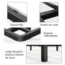 Base de Cama Queen Flotante con Luces LED y Estación de Carga Láminas de Acero de Alta Resistencia No Requiere Somier Fácil Ensamblaje Ideal para Recámara - 150cm 200cm - Ver 7