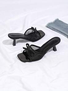 Nuevos sandalias de tacón de gatito francés con estampado de leopardo, versátiles y de moda para mujer - Negro - Ver 3