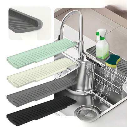Foldable Silicone Drain Mat, Faucet Splash Guard, Narrow Sink Sloped Drain Mat, Countertop Draining Mat, Kitchen Accessories