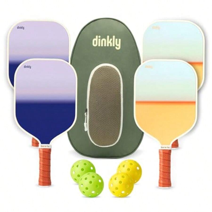 Juego de 2 paletas de pickleball aprobadas por la USAPA 2 raquetas de pickleball 4 bolas y 1 bolsa de transporte portátil juego de bolas de pickleball para hombres y mujeres principiantes - 4 amarillas atardecer y verde oscuro - Ver 1