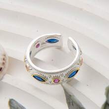 Bague vintage en émail et cristal : pierre précieuse multicolore avec un ajustement ouvert et réglable - Argent - Voir 4