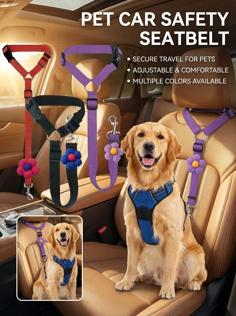 PETSIN 1 件装汽车安全狗安全带，宠物车用牵引绳，狗用安全带系绳，狗用安全带扣，狗用汽车安全带圣诞礼物 - 彩色 - 查看 1