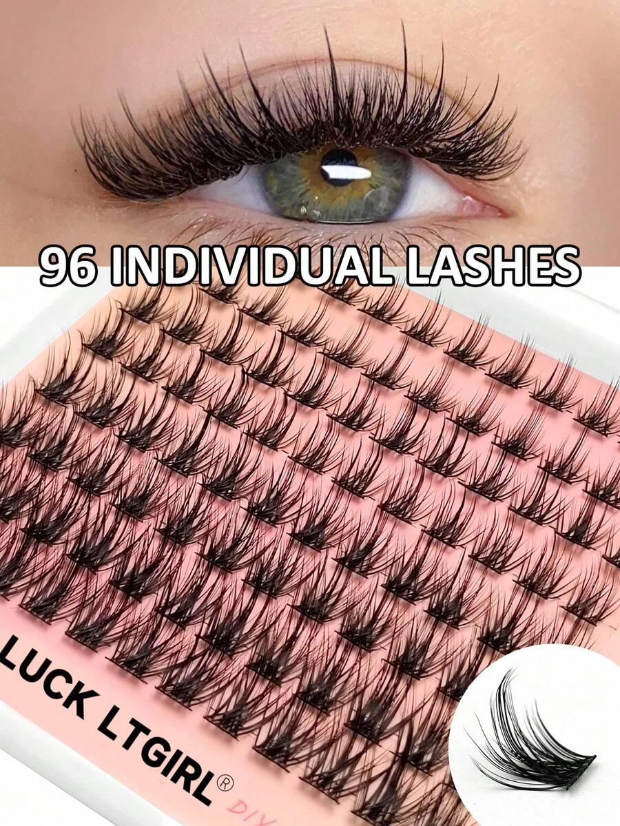 96片D型卷翘蓬松假睫毛簇，长度10-16毫米，浓密超轻盈，DIY单根嫁接睫毛 - D - 查看 1