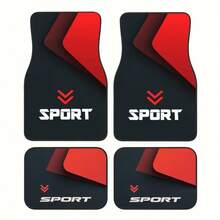 4pcs Black & Red Sports Style Car Floor Mats - Made Of Durable Material, Featuring Prominent Triangle Pattern And "SPORT" Text Design, Created To Enhance The Interior Style. Suitable For Daily Use And Compatible With Various Car Models, An Essential Choice For Car Enthusiasts. - 4pcs Black and Red - View 7