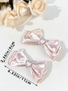 2pcs Women's Solid Color Lovely Bowknot Hair Clips,Summer,Holiday,Travel - Pink - View 4