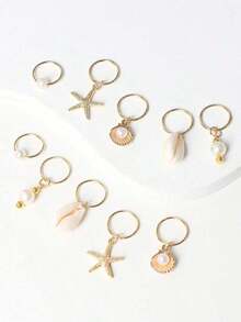10pcs Women's Braided Hair Beach Decor Hair Clips, Fashionable & Unique Summer Beach, Vacation, Photography, Festival Ocean Themed Hair Accessories, Accesssories - 金子 - 查看 2