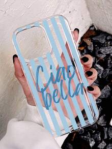 1 pieza Funda de teléfono suave con cojín de aire transparente, diseño minimalista artístico de rayas y eslogan de colores, antideslizante, adecuada para iPhone 11/12/13/14/15/16/17 Pro Max - Multicolor - Ver 3