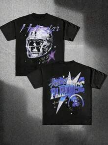Hellstars Path To Paradise Football Helmet Y2K T-Shirt Double Sided Printed (220g 100% Cotton T-Shirt), Summer Clothes, Men's Tops, Casual And Comfortable, Fashionable Graphic Tee, Unisex Style - màu đen - Xem 1