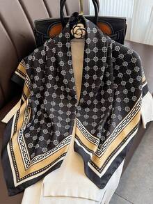 1 Stück französischer vintage Blumen-Farbverlauf Twill-Imitat-Seiden-Schal, 90*90cm weicher beiger Quadratischer Schal für den täglichen Gebrauch, Reisen, Partys & Urlaub, Strand, Feiertage - Verschiedenfarbig - Übersicht 15