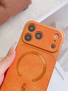 Magnetic Denim Texture Phone Case Suitable Compatible With Iphone 17, Minimalist Design Compatible With Iphone 11, 14 Pro Max - Orange - View 3
