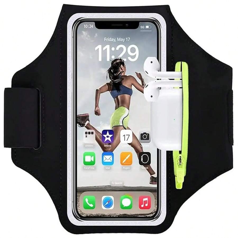 Running Armband, Sports Phone Holder For IPhone Galaxy, Fitness Workout Armband Protective Case With Earphones Pocket & Card Slot, Phone Accessories For Training, Jogging Equipment, Trail Running - màu đen - Xem 1