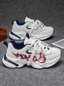Giày thể thao nam đế dày, kiểu dáng casual, chất liệu chunky, buộc dây, được ưa chuộng năm 2026. - trắng đỏ - Xem 9