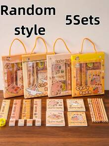 1/6 piezas Juego de regalo de papelería Capibala, incluye regla, 2 bolígrafos, sacapuntas, goma de borrar, libreta pequeña, caja de regalo de papelería delicada, juego de garabatos, juego de arte y juego de escritura - Multicolor - Ver 9