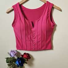Cropped Women's Elastane Tank Top With Padding - 玫紅色 - 查看 2