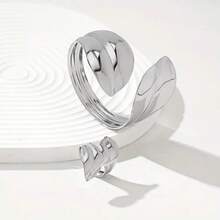 Set de 2 piezas de brazalete y anillo con diseño geométrico asimétrico y hoja lisa, accesorios de lujo exagerados de alta gama para fiesta casual unisex - Estilo de hoja - Ver 5