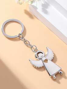1pc Unisex Minimalist Elegant Metal Angel Girl Keychain, Versatile Metal Pendant Gift For Couples, Friends, Alloy Keyring - Silver - View 2