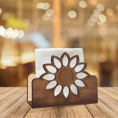 1/2 piezas Soporte de servilletas de madera con diseño de girasol, adecuado para restaurante, bar, hotel, mesa de cocina del hogar