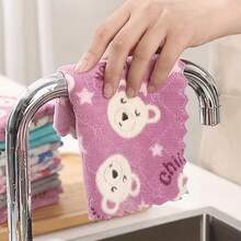 5PCS Kitchen Cleaning Cloths With Printed Design, Double-Layered, Thickened, Absorbent, Non-Oily, Suitable For Washing Dishes And Wiping Tables - 5 Cartoon Cleaning Cloths - View 2