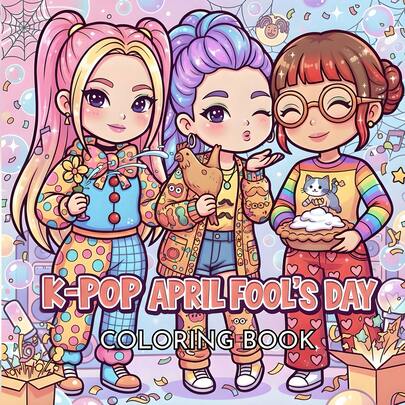 GDTME [K-Pop Series]: 1 Adult Coloring Book, 24 Thick Pages, Size 7.9" X 7.9", Cover Features Idol's Joyful Party Theme With Vibrant Pink And Purple Tones, Full Of Festive Vibes; Interior Contains Various K-POP April Fool's Day Scene Line Art, From Pajama Party To Runway, And Dual-Style Girls