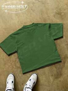 Dutch Manfinity Y2K Style Print (180g Pure Cotton T-Shirt) Cotton T-Shirt - Soft And Breathable, Green Print 100% Pure Cotton Fabric - Comfortable And Vibrant Summer Streetwear Short-Sleeved T-Shirt, Cool Motorcycle Design, Vintage Summer Everyday Wear T-Shirt - 橄欖綠 - 查看 3