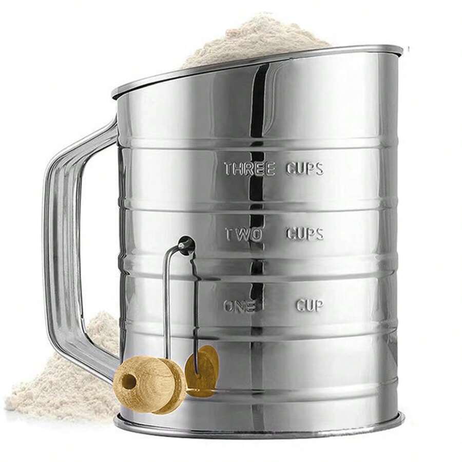 1pc Stainless Steel Flour Sifter, 3 Cup Capacity, For Sifting Fine Or Coarse Flour, Powdered Sugar, Etc. - Silver - View 1