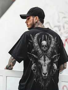 "Oversize-Streetwear-T-Shirt für Herren, leichtes Polyester-T-Shirt mit Gothic-Horror-Punk-Grafik, urbanes Kurzarm-Top" - Verschiedenfarbig - Übersicht 2