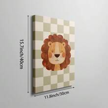 1/6pcs Vintage Checkered Animal Wall Art Decor, Nursery Canvas Print, Danish Macaron Color Tone Painting Poster, Cute Decorative Painting For Boys And Girls Bedroom, Unframed - Multicolor - View 26