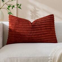 1/2pcs Decorative Throw Pillow Cover, Caramel Corduroy Embossed Striped Pattern, Sofa Cushion Cover, Office, Living Room - Burnt Orange - View 18