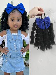 1 chiếc tóc giả đuôi ngựa xoắn cho trẻ em, kiểu tóc bong bóng mềm mại, dễ thương, dài 8 inch, có chun co giãn, kiểu tóc Afro cho bé gái và trẻ em. - Màu đen tự nhiên - Xem 10