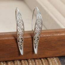 Fashionable Daily Jewelry Gift - Silver Unique Design Long Earrings, Bohemian Style Geometric Hollow Drop Earrings, Suitable For Women - Antique Silver - View 5