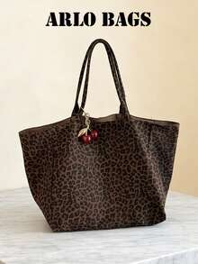 Stylish Leopard Print Tote Bag, Large Capacity Shoulder Bag, Perfect Underarm Bag For Commuting - Brown - View 1