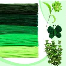 绿色毛根手工套装 - 毛根制作套装，包含深绿、橄榄绿、苔藓绿和薄荷绿，适用于手工制作、项目和清洁用途，带有粗糙毛边和配件 | Lima Pipas 花卉和工艺品、课堂项目、节日装饰 - 綠色 - 查看 4