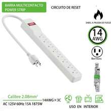 Regleta con Protector contra Sobretensiones de 8 Tomas, Cable de 3.3 pies con Interruptor Iluminado, para Hogar, Oficina, Colegio, Tienda y Garaje, 15A 125V 1875W, 14AWG, Negra - Tipo de Enchufe A USA (110-127V) - Ver 12
