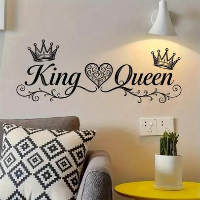 1 miếng dán tường hình trái tim vương miện vua và hoàng hậu, chất liệu PVC tự dính, chống thấm nước, có thể bóc ra, thích hợp cho văn phòng, phòng ngủ, phòng khách, phòng ăn và trang trí nhà cửa.